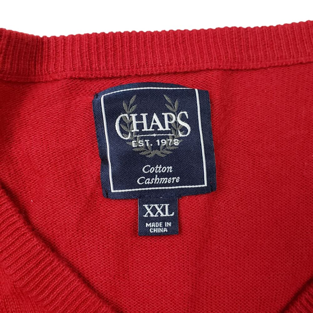Chaps Sweater Mens XXL Red Cotton Cashmere Knit V-Neck - Picture 4 of 10